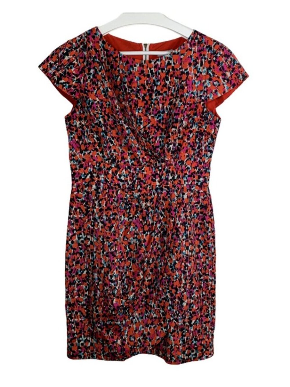 Eliza J Sheath Dress Womens 8 Orange Pink Print Career Lined
